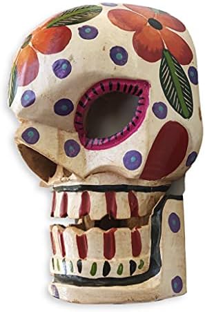 Lubanja maske s pomičnim čeljustim, drvenim rukom isklesanim kosturom, danom mrtvih, ukrasno obojeno