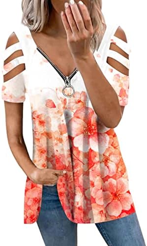 Kratki rukav 2023 od ramena dubok V vrat pamuk zip up bluza tie za žensku majicu Jesen ljetne djevojke 1Q