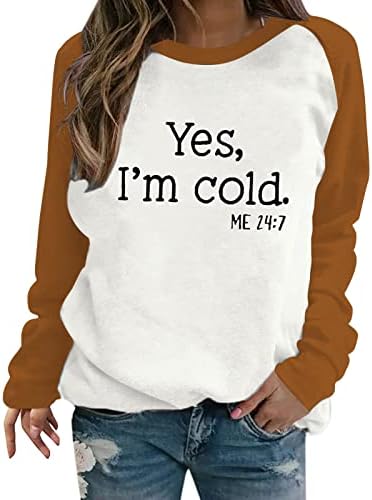 Da, hladno mi je 24: 7 duksevi Top žene duge rukave majice u boji blok Slouchy puloveri slatka jesenska modna