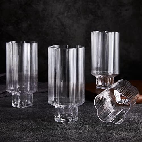 KolourHome 11oz rebraste staklene čaše - čaše za piće, Vintage stakleni Setovi 4-a za vodu,