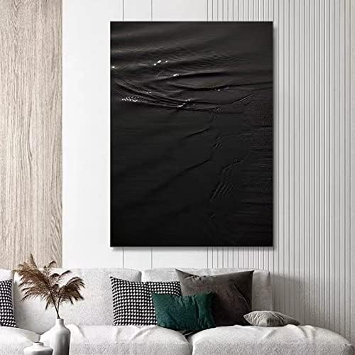 Teksturirano ručno oslikano ulje - Crna moderna minimalistička dnevna soba vertikalna verzija