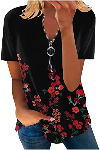 Žene seksi patentni zatvarač V-izrez Trendy mramorni ispis T majica Ležerne bluza s kratkim rukavima Ljetni