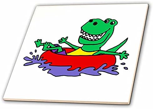 3drose smiješni zeleni T-rex dinosaurus koji pluta niz rijeku u prirodi unutrašnje cijevi-Tiles