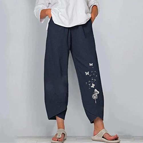 Charella Teen Girls Gaze posteljine hlače Lounge hlače za žene Ispiši opuštene fit ravne noge Ljetne