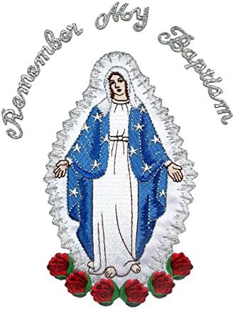 Vezem Djevica Marija Applique Patch srebrna metalik Santa Maria motiv