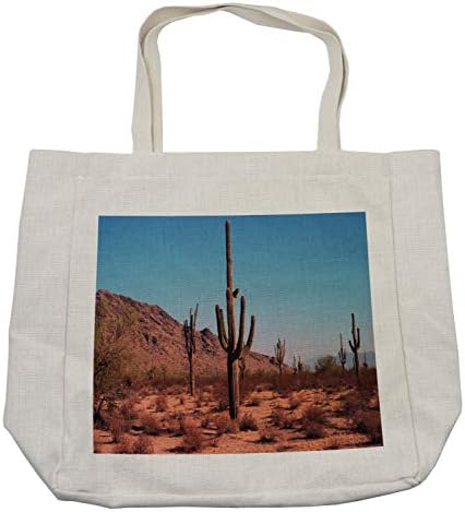 Ambesonne Saguaro torba za kupovinu, uzgojeni istaknuti kaktusi sa bodljama izdržljive biljke Clear Sky Landscape