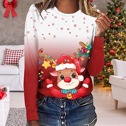Jesenske košulje za žensko vrat za čamac Sretan božićni vrhovi Push-up ukupni dugi božićni