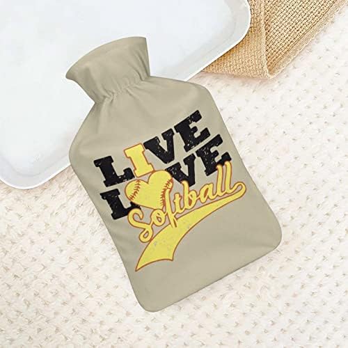 Live Love Sotball gumena flaša za toplu vodu sa poklopcem od flisa ruke noge toplija vreća za toplu vodu