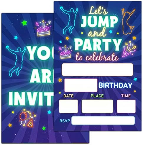 Xuouuue Rođendanske pozivnice za dječake, trampolinsko skakanje rođendana za rođendan, neonska