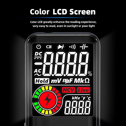 MaxReeny digitalni multimetar, punjiv sa pametnim režimom, boja LCD 9999 broji Auto asortiman džepna voltmetar