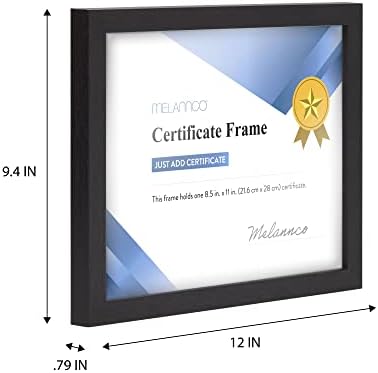 Melanco 12x9,4 inčni crni certifikat za drvo - prikazuje se jedan 8,5x11 inčni dokument