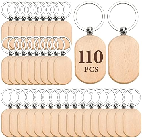 Auihiay 110 komada drveni Privjesci za ključeve, drveni lanac za ključeve, nedovršeni drveni Privjesci za ključeve