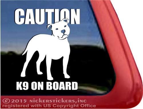 Oprez K9 na brodu | Nickerickers® Vinyl Staffordshire Bull Terrier Pas Vinil prozor naljepnica