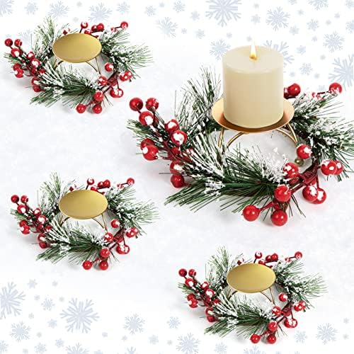 4pcs Božić Candle Rings - Božić svijećnjak sa vijenac ukrasni svijećnjak za vjenčanje Božić stol