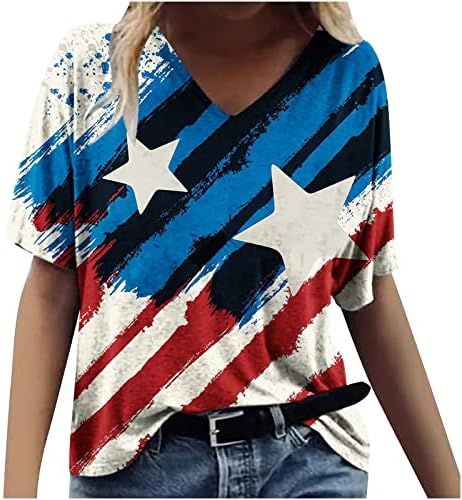 Američka zastava Patriotske majice za žene Dan nezavisnosti 2023 Praznična bluza V Vrat predimenzioniran