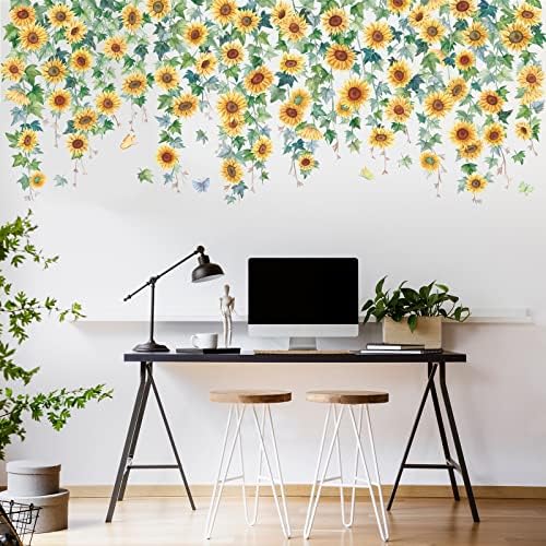 Suncokret zidni naljepnica cvjetni loze viseći zidni naljepnica zeleno lišće cvjetna zidna umjetnost za