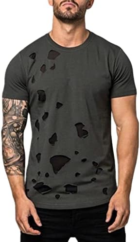 Muški hip hop Ridwout majica kratkih rukava mišića teretane Atletski košulje Crew vrat uništene