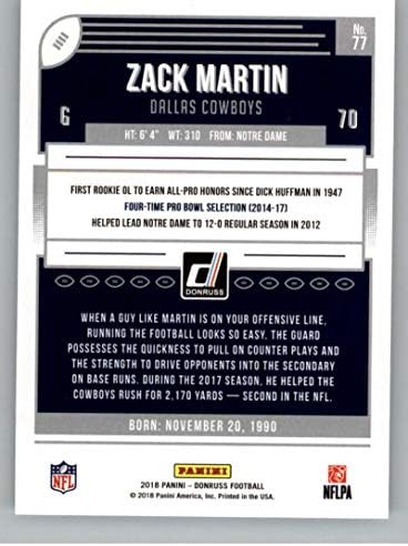 2018 Donruss Fudbal 77 Zack Martin Dallas Cowboys Službena NFL trgovačka kartica