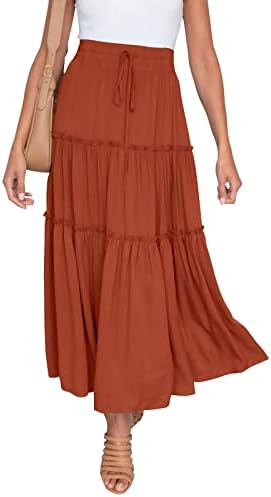 Lepršave plisirane duge maksi suknje za žene ljetna Ležerna Boho Maxi suknja jednobojne ljuljačke s visokim