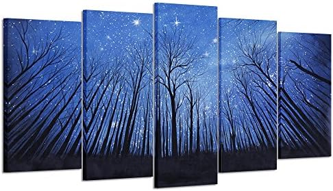 Kreative Arts-Starry Night Canvas Wall Art black Tree landscape Prints wall Decal Artwork Forest