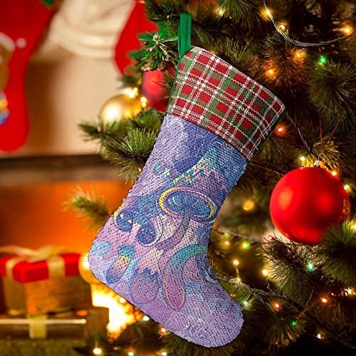 Trippy Magic Mushroom Sequin Božićne praznične čarape Reverzibilna boja Promjena magičnih zaliha za Xmas Tree