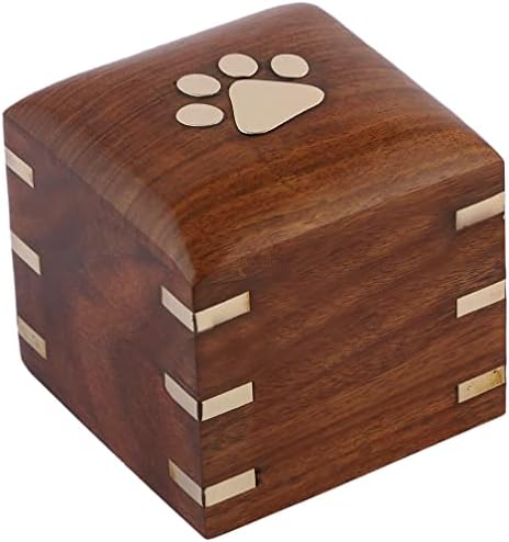 Drvena urna kutija / mesingane šape umetnute urne za kućne ljubimce za pse i mačke pepeo / spomen-uspomena