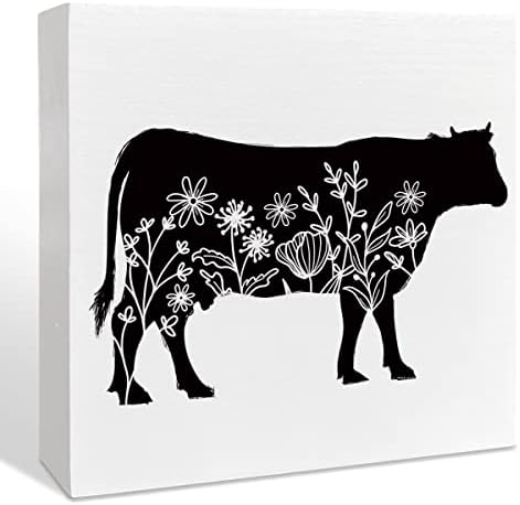 Seoska kuća kuhinjska Drvena kutija znak, cvjetna krava, rustikalni kuhinjski stol pult dekor, dekoracija