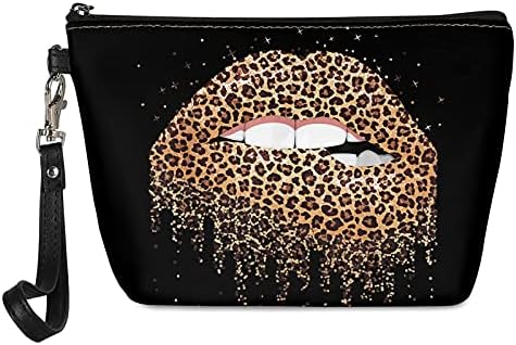 Poceacles Leopard torba za organizatore toaletne šminke s otiskom za usne, lagana putna torbica za šminkanje