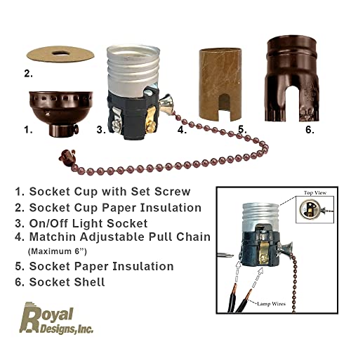 Royal Designs, Inc. Utičnica za lampu sa žarnom niti ili LED sijalice, 6 odgovarajući lanac, uljna Bronzana