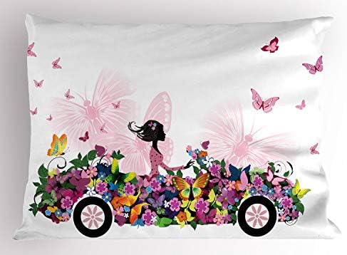 AMBESONNE Automobili Jastuk Sham, Žena Vožnja cvjetnim vozilima Leptiri u zraku Žena na cestovnim djevojkama