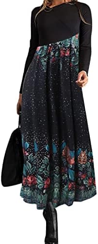 Haljina za dame, ženske modne šivene cvijeće geometrijski-otisci dugih rukava jesen zimska maxi haljina