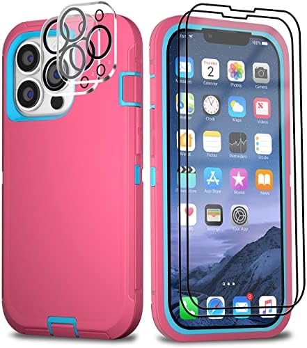 BypaBox for iPhone 13 Pro Case with 2 Protector screen kaljeno staklo & 2 Kamera Protector Lens, Heavy Duty