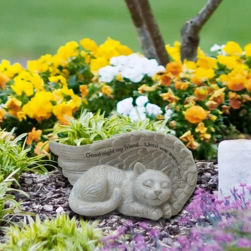 Udoban sat 4 Poliresin mačka mirno spava u Angel Wing Memorijalnoj figurici pet Statue za vaš dom ili baštu,