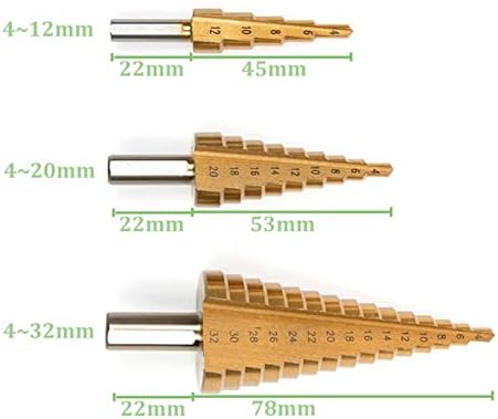 Berwenny 3pcs metrička spiralna flauta Pagoda rezač otvora 4-12 / 20 / 32mm HSS čelični konusni set HSS-a