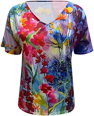 Cvjetni tiskani vrhovi za žene kratki rukav plus veličine T majice V izrez Ležerne košulje za