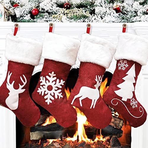 Rogena Božićne čarape crvene božićne čarape Set od 4 čarape Božić sa 4 pakovanja Božićni ukrasi