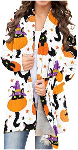 Ženska lagana kardigan, Halloween Women Fumekin Cat Print Otvoreni dugi rukavi Kardangani Duksera Jesen Kimono
