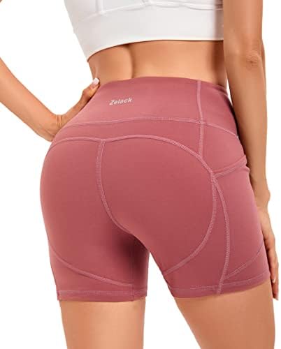 Zlack trčanja za žene visoke struk vježbe joge kratke hlače s džepovima Tummy Control Spandex Atletski kratke