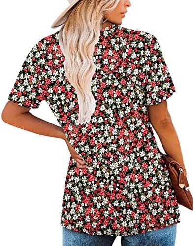 Ljetne košulje za žene Dressy Ležerne prilike V-izrez Print Ruffle Hem Flowy Vrhovi labavi sakrij trbuh kratkih