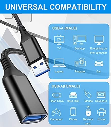 SWEGUARD USB produžni kabl 10ft 2-paket, USB 3.0 Extender kabel USB Tip A mužjak do ženske brze najlonske