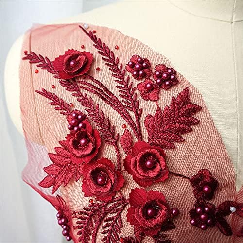 Zyzmh 2pcs vino crvena čipka tkanina 3D cvijeće rečene perle za venčane nožnice za venčane kočnice Appliques