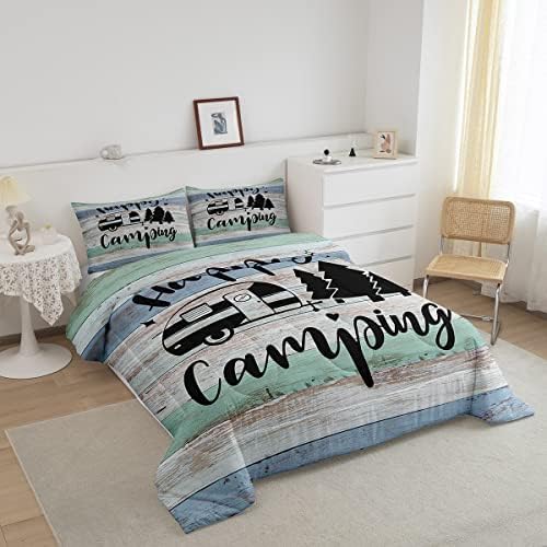 Castle Fairy Camper Commforter Queen, sretan kamp komfor set Microfiber RV unutar dekora posteljina, pribor za