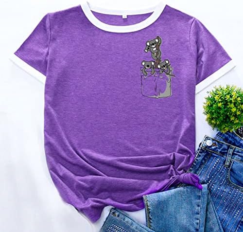 Odjeća s kratkim rukavima pamuk Crewneck Patchwork TOP majica za teen djevojke Grafički grafički tee Jesen Ljetne