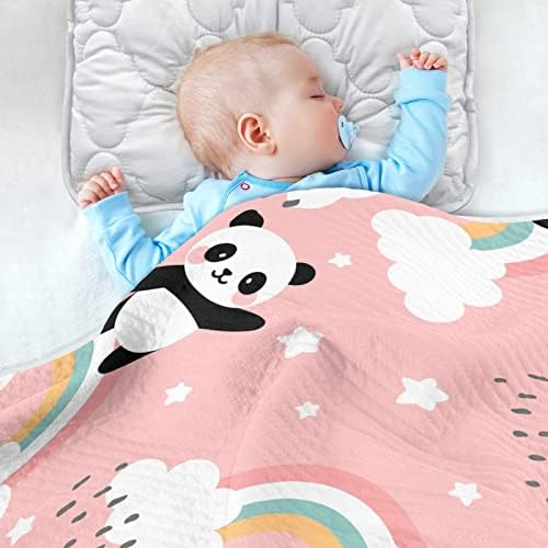 Swaddle pokriva panda duga ružičasta pamučna pokrivačica za dojenčad, primanje pokrivača, lagana mekana prekrivačica