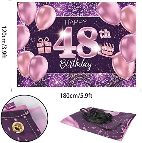 Pakboom Happy 48. rođendan Banner Backdrop - 48 rođendanske zabavne ukrase za žene - ružičasta ljubičasta zlato