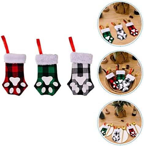 Aboofan kućni ljubimac Božićna čarapa Viseći 3pcs Plaid Xmas Čarape Paws Čarape Kamin Viseći