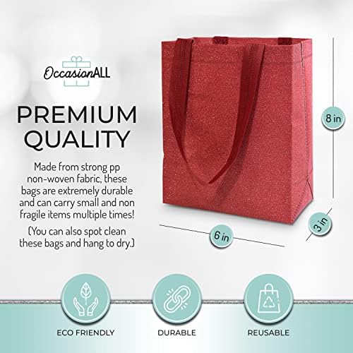 Male poklon vrećice - 12 paketa mini crvene metalne vreće s ručkama, slatka za ponovna oprema za ponovnu upotrebu