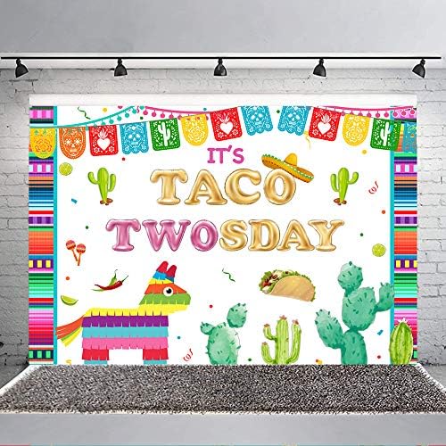5×3ft Fiesta Taco Twosday rođendan pozadina Meksički šarene pruge Liama Cactus Cinco De Mayo Meksiko