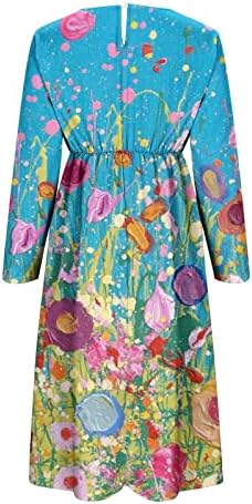 NOKMOPO ženske duge rukave Maxi & nbsp; Dress Casual modni cvjetni Print dugi rukavi V-izrez Swing Dress