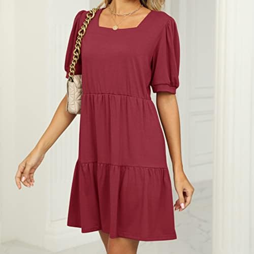 Kratka zamotana haljina za žene jednobojna kvadratna kragna kratki rukav labavi šavovi pletena haljina plaža